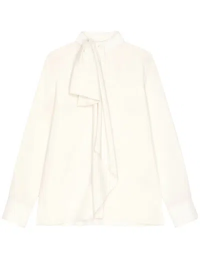Givenchy White Silk Tops Bow Blouse
