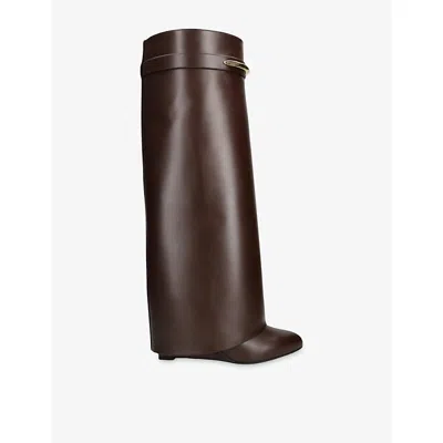 Givenchy Womens Dark Brown Shark Leather Knee-high Boots Eur 38/5 Uk