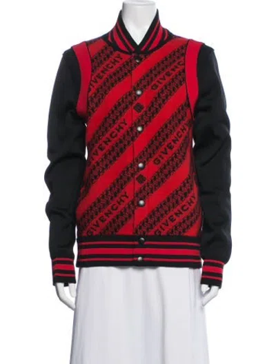Pre-owned Givenchy Wool Graphic Print Bomber Jacket In Red