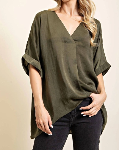 Glam V-neck High-low Top In Olive In Green