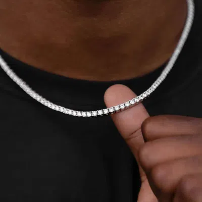 Gld Mens 3mm Diamond Tennis Necklace 22 In White