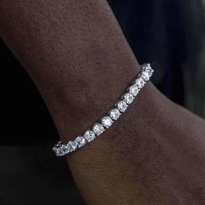 Gld Mens 7" 5mm 14k Diamond Tennis Bracelet In White