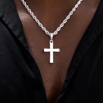Gld Mens Simple Cross Pendant In White