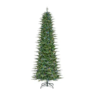 Glitzhome 11ft Pre-lit Green Slim Fir Artificial 11 Foot Pre-lit Multi-function Lights Fir Christmas Tree