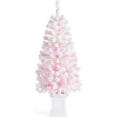 Glitzhome 4ft Pre-lit Flocked Pink Artificial Christmas Porch Tree With 100 Led Lights