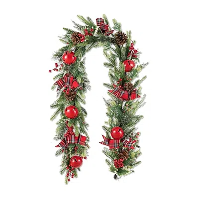 Glitzhome Bell Pinecone And Berry Bow Christmas Indoor Garland In Multi
