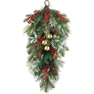 Glitzhome Berry Pinecone And Bell Christmas Teardrop Wreath In Multi