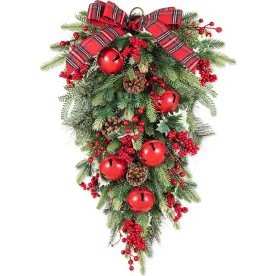 Glitzhome Berry Pinecone And Bell Christmas Teardrop Wreath In Multi