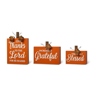 Glitzhome Fall Wooden Pumpkin 3-pc. Thanksgiving Tabletop Decor In Gold