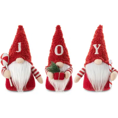 Glitzhome Set Of 3 Fabric Joy Christmas Gnome Table Decor In Multi