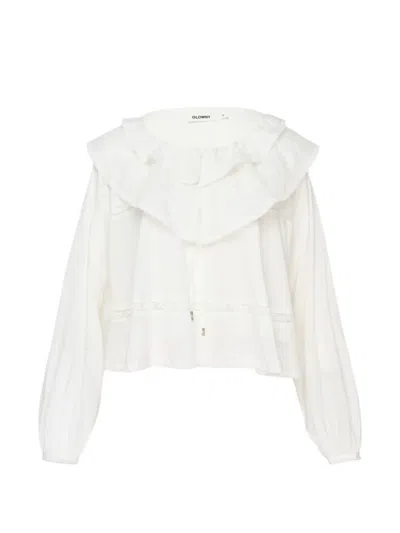Glowny Mallow Ruffled Lace-trim Blouse In White