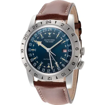 Glycine Airman Vintage Gmt 40mm Automatic Strap Watch In Brown