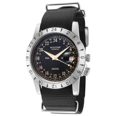 Glycine Airman Vintage Noon Purist 40mm Automatic Strap Watch In Black