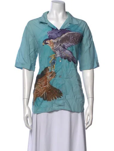 Pre-owned Gmbh Graphic Print Short Sleeve Button-up Top In Blue