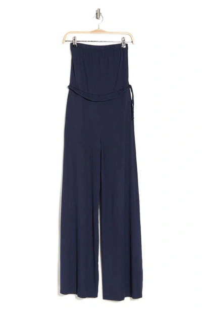 Go Couture Strapless Wide Leg Jumpsuit In Navy