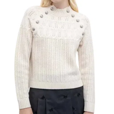 Goa Goa 100% Wool Sweater With Surita Pattern Buttons With High Neck And Perforated Workmanship In Neutral