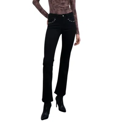 Goa Goa Roka Model Elasticated Flare Jeans With Metallic Eyelets In Black