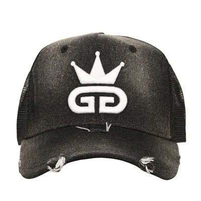 God Given Talent Acid Wash Distressed Black Denim Mesh Hat In Gray