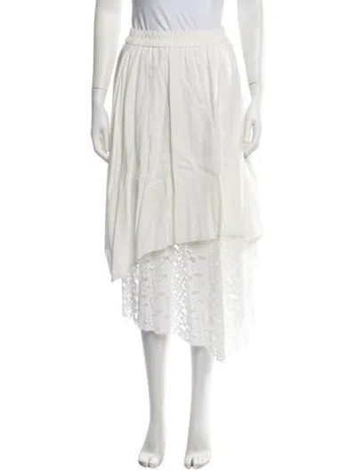 Pre-owned Goen J Lace Pattern Midi Length Skirt In White