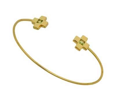 Goldbug Collection Women's Cross Bangle Bracelet In Peridot In Green