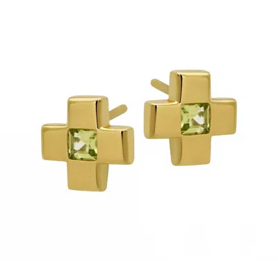 Goldbug Collection Women's Cross Stud Earrings In Peridot In Green