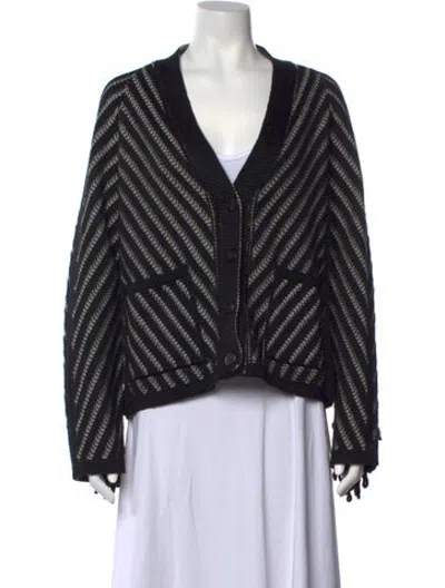 Pre-owned Golden Goose Striped V-neck Sweater In Black