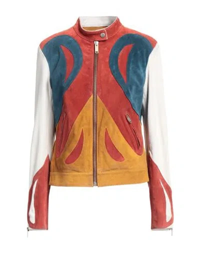 Golden Goose Woman Jacket Rust Size 4 Cow Leather In Red