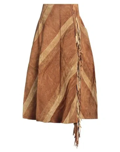 Golden Goose Woman Midi Skirt Tan Size S Cow Leather In Brown