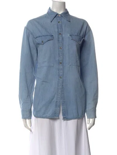 Pre-owned Goldsign Long Sleeve Button-up Top In Blue