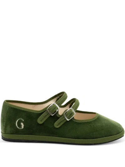 Gondolina Sofia Mary Jane Double-lace Ballet Flats In Green