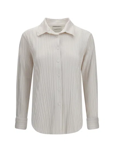 Gongdid Design Shirt In Fine Striped Velvet-like Fabric In White