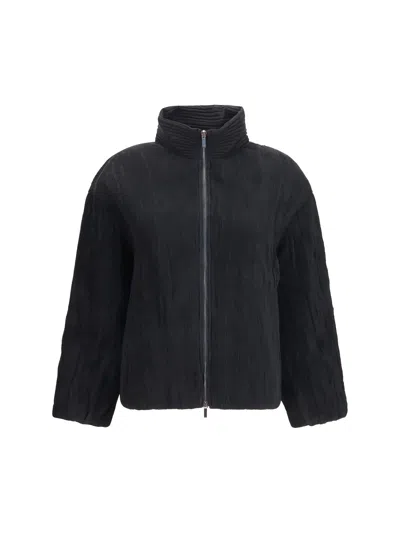 Gongdid Design Striped Short Padded Jacket In Black