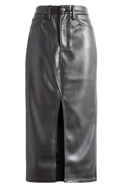 Good American Faux Leather Slit Front Midi Skirt In Black001