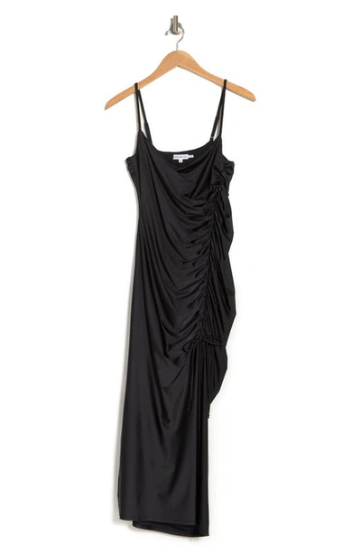 Good American Ruched Satin Slipdress In Black001