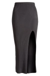 Good American Shine Ribbed Slit Midi Skirt In Black001