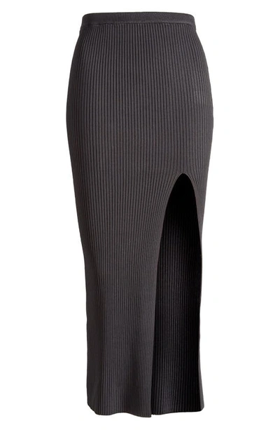 Good American Shine Ribbed Slit Midi Skirt In Black001