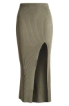Good American Shine Ribbed Slit Midi Skirt In Fatigue001