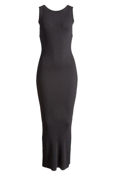 Good American Shine Scoop Back Ribbed Tank Dress In Black001