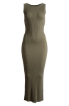 Good American Shine Scoop Back Ribbed Tank Dress In Fatigue001