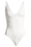 Good American V-neck Scuba Bodysuit In White