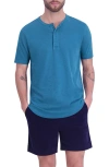 Goodlife Sunfaded Slub Scallop Henley In Mykonos Blue