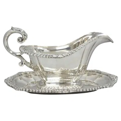 Pre-owned Gorham Vintage  Y1130 Y1131 Victorian Silver Plated Gravy Sauce Boat & Underplate