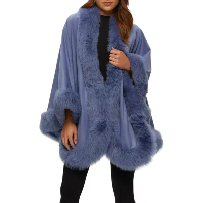 Gorski Cashmere Cape With Genuine Shearling Trim In Blue