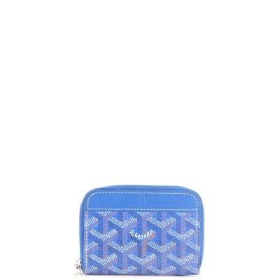 Goyard Matignon Zip Wallet Coated Canvas With Leather Pm In Blue