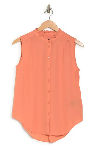 Grace Elements Ruffle Neck Sleeveless Blouse In Orange