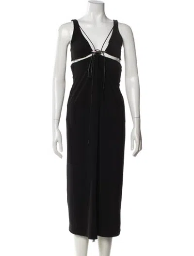 Pre-owned Grace Ling V-neck Midi Length Dress In Black