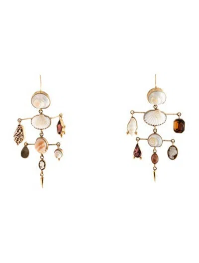 Pre-owned Grainne Morton Layered Victorian Drop Earrings In Brown/purple/white