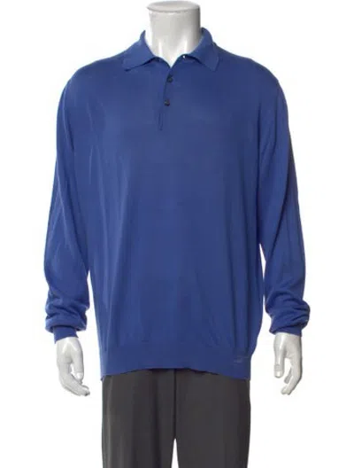 Pre-owned Gran Sasso Collar Long Sleeve Polo Shirt In Blue
