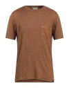 Gran Sasso Man T-shirt Brown Size 40 Linen, Elastane