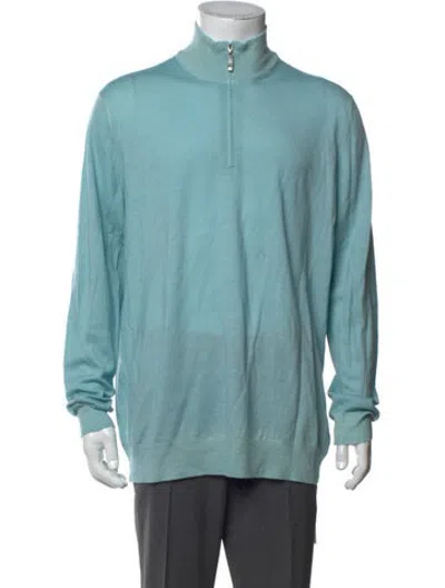Pre-owned Gran Sasso Virgin Wool Mock Neck Pullover In Blue
